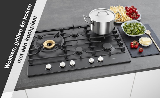 ATAG Gaskookplaat: op hoog vuur wokken, grillen én koken.