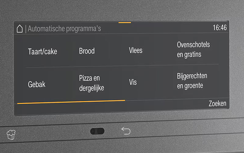 Bedieningspaneel Miele oven met automatische kookprogramma’s voor taart vlees en ovenschotels