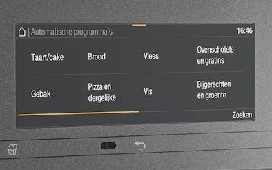 Bedieningspaneel Miele oven met automatische kookprogramma’s voor taart vlees en ovenschotels