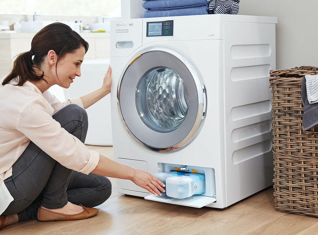 Miele TwinDos wasmachine met automatische wasmiddel dosering.