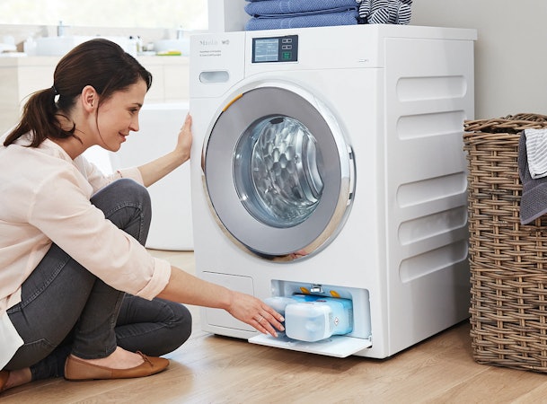 Miele TwinDos wasmachine met automatische wasmiddel dosering.