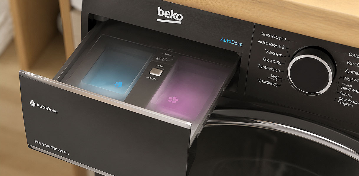 AutoDose lade van Beko die automatisch de juiste hoeveelheid wasmiddel doseert