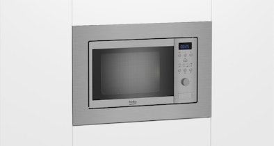 Beko solo inbouw magnetron in RVS met digitaal display en draaiknop voor opwarmen en ontdooien