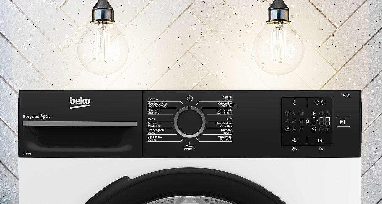 Beko wasdroger bedieningspaneel met programmaknop en digitaal display
