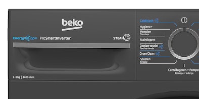 Bedieningspaneel van een Beko wasmachine met programmaknop en instellingen
