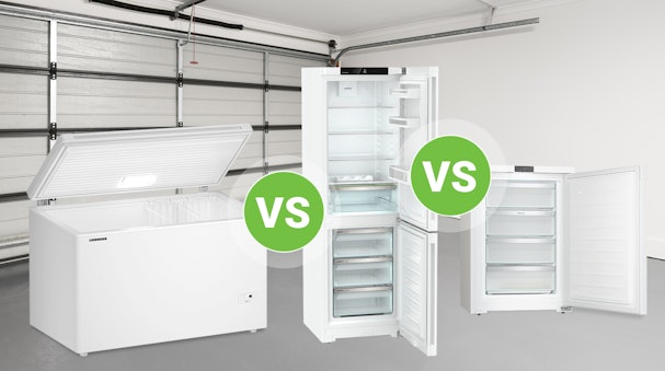 Vergelijking tussen vrieskist, staande vriezer en tafelmodel vriezer voor in een onverwarmde schuur of garage bij 0 °C omgevingstemperatuur
