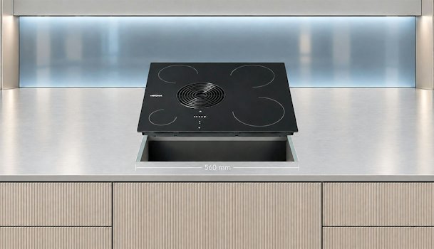 BORA Easy kookplaat met afzuiging boven een uitsparing van 560 mm in het werkblad