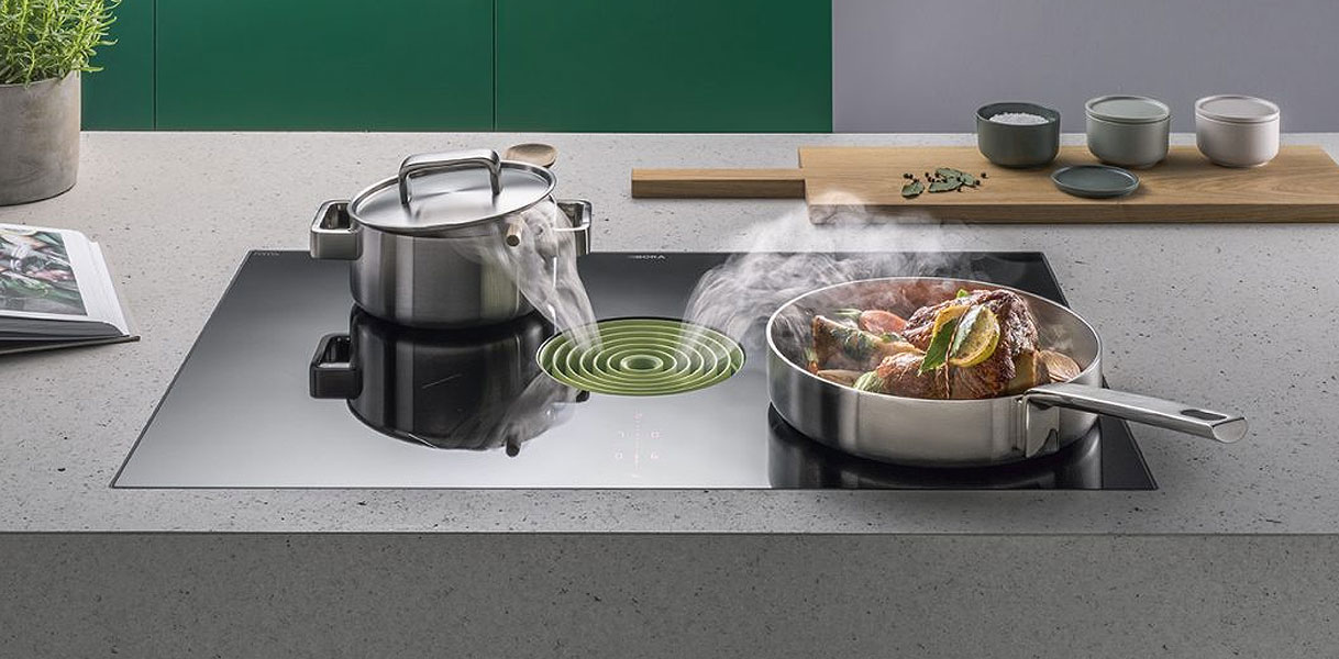 BORA Pure inductiekookplaat met geïntegreerde afzuiging en groene instroomsproeier