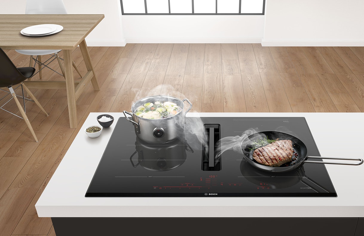 Bosch accent line inductie kookplaat met geïntegreerde afzuiging