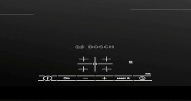 Druktoetsen met plus en min op het glas van een Bosch kookplaat