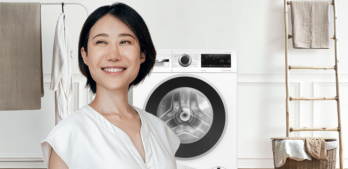 Tevreden gebruiker bij Bosch wasmachine met EcoSilence Drive technologie