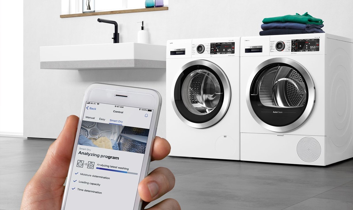 Via de Home Connect app van Bosch kun je draadloos met je wasmachine communiceren.