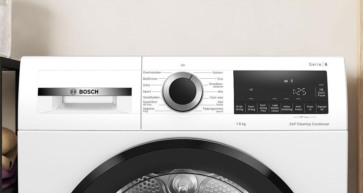 Bosch Serie 6 droger bedieningspaneel met Self Cleaning Condensor en trommelverlichting voor 9 kg