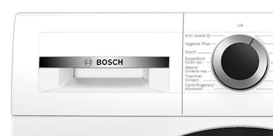 Bedieningspaneel van een Bosch wasmachine met wasmiddelbakje