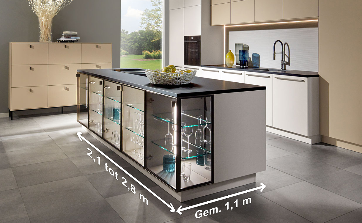 Breedte en diepte keukeneiland.