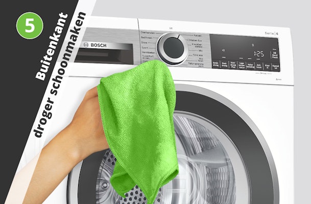 Buitenkant droger schoonmaken.