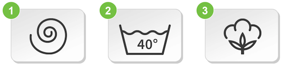 Icon voor centrifugesnelheid, wastemperatuur en katoen bij het instellen van het wasprogramma.