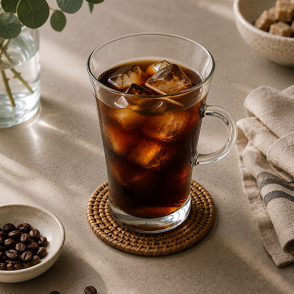 Cold brew met koude zwarte koffie en ijsblokjes
