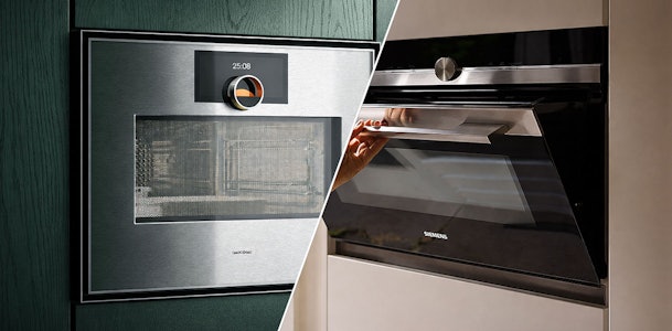 Vergelijking tussen een compacte combimagnetron en een volwaardige combi oven naast elkaar