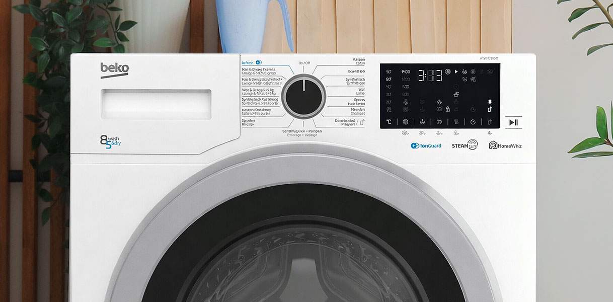 Beko Comfort-lijn droger in lichte wasruimte met IonGuard en SteamDry technologie voor 8 kg