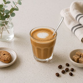 Cortado in een klein glas met espresso en warme melk