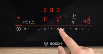 Bosch DirectSelect bediening op een inductiekookplaat met aanraakgevoelige vermogensregeling van 0 tot 9