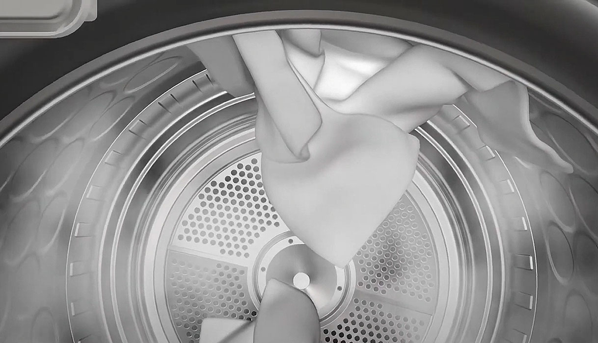 Wasdroger met stoomfunctie die kleding opfrist en kreukels vermindert tijdens het drogen