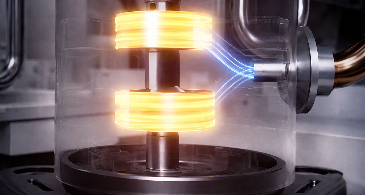 Illustratie van de Dual Inverter Heat Pump technologie in een LG warmtepompdroger met gloeiende compressorspoel