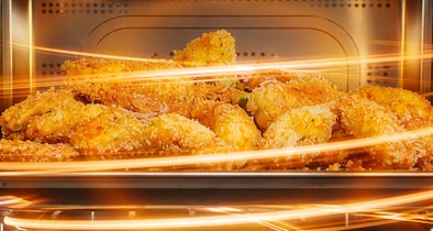 Dynamic Crisp functie in Bauknecht combimagnetron met krokante kip door gelijktijdige boven en onderverwarming