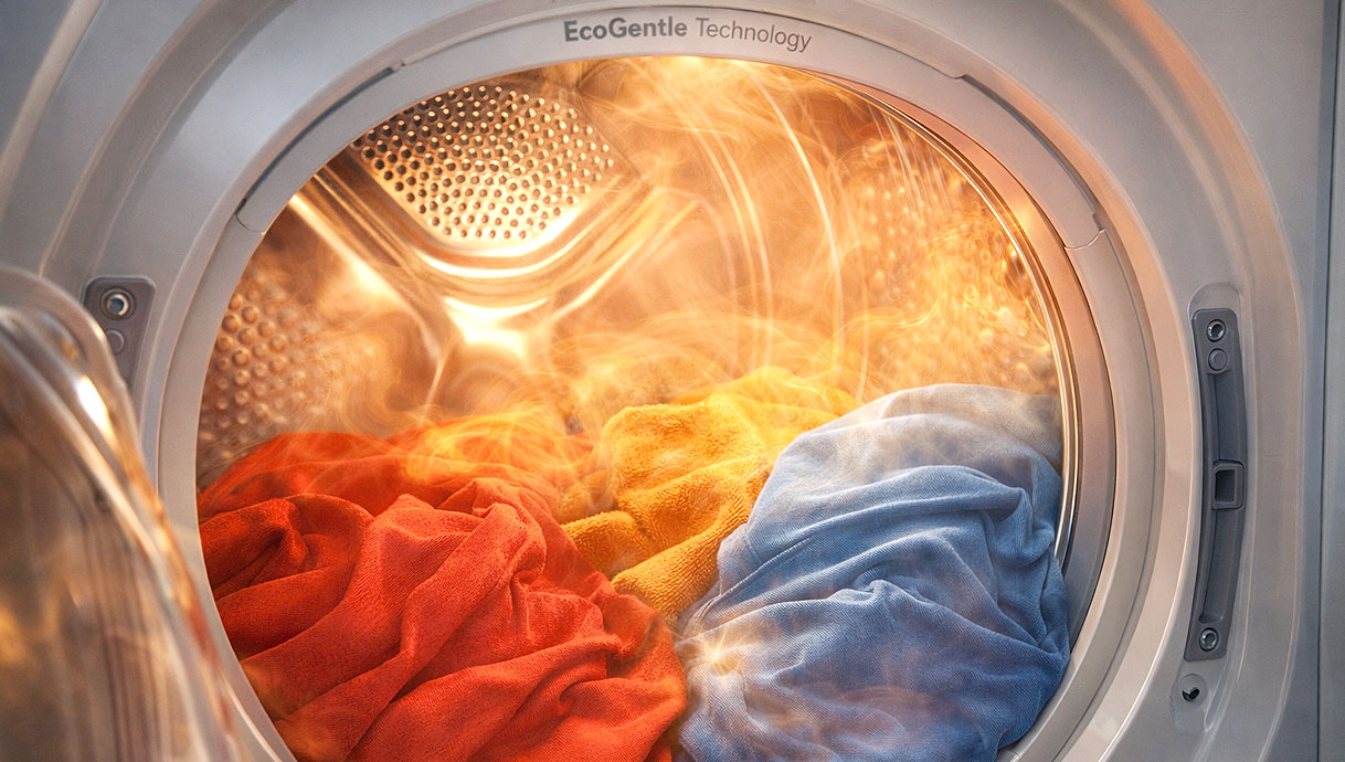Beko EcoGentle droogtechnologie met warme luchtverdeling voor kleurbehoud en energiezuinig drogen