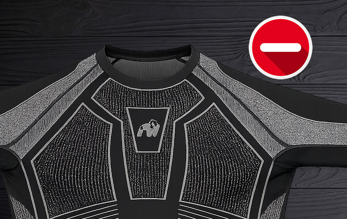 Elastisch compressieshirt met verbodsteken omdat sportkleding door stoom kan uitrekken