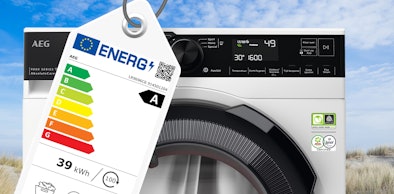 Energielabel en energieverbruik eersteklas wasmachine.