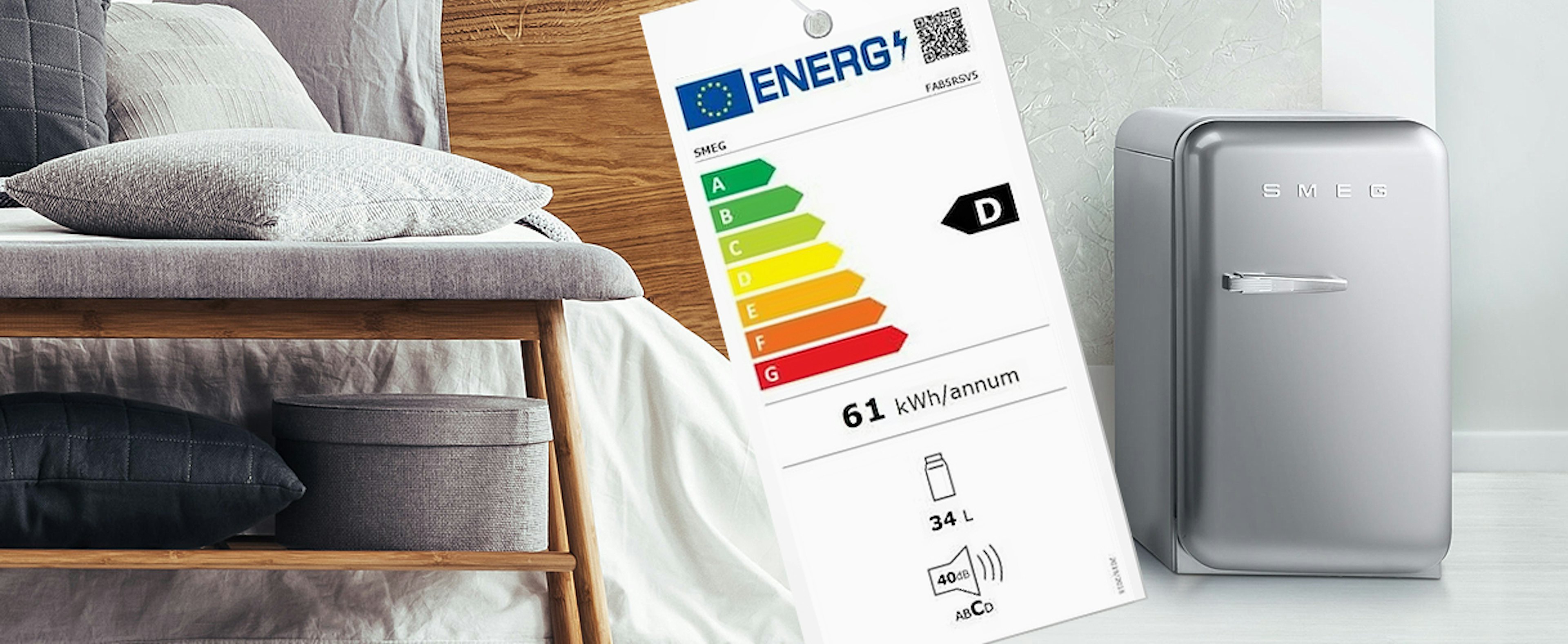 Let bij het kopen van een kleine koelkast op het energielabel.