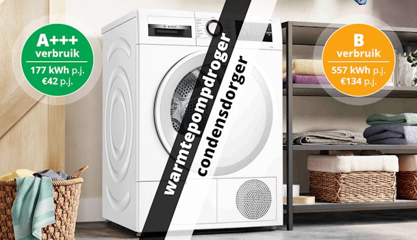 Energieverbruik condensdroger en kostenbesparing met een warmtepompdroger.