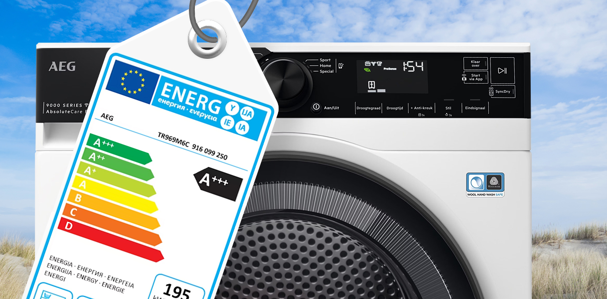 Energie-efficiëntie en energielabel eersteklas wasdroger.