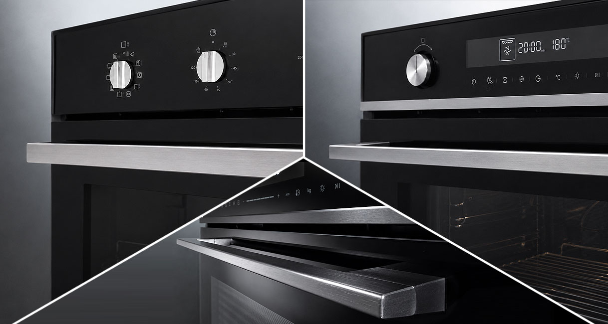 Etna ovens met draaiknoppen naast een model met TFT display en verzinkbare bediening