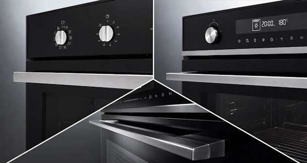 Etna ovens met draaiknoppen naast een model met TFT display en verzinkbare bediening