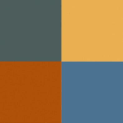 De exceptionele kleuren: kobaltgroen, Toscaans geel, cognac en azuurblauw.