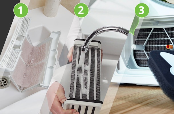 Filter en condensor schoonmaken.