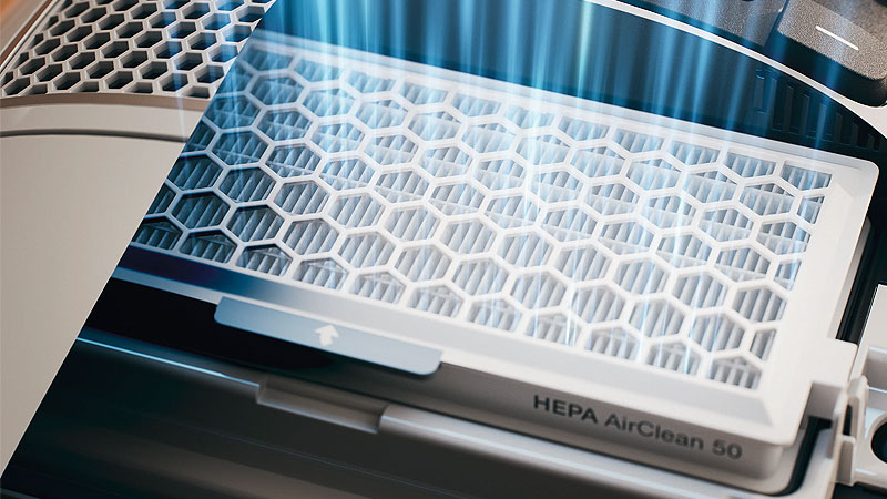 HEPA AirClean filter in stofzuiger met fijnmazige structuur voor allergiebestrijding