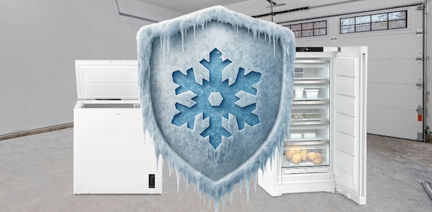 Vrieskast en vrieskist met ijsschild symbool voor FreezerGuard en FrostProtect, geschikt voor omgevingstemperaturen tot min 15 °C