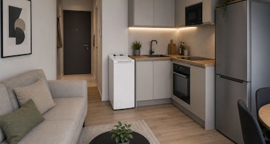 6 kg wasmachine in een klein appartement dicht bij de woonkamer