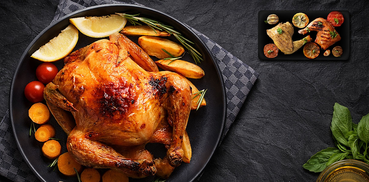 Krokant gegrilde kip met groenten bereid met de grillfunctie voor een perfect bruin korstje