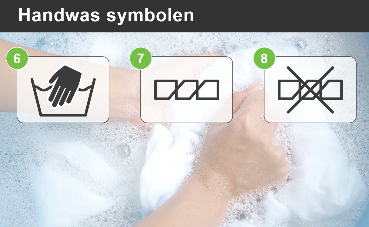 Symbolen voor wasgoed bij handwas.