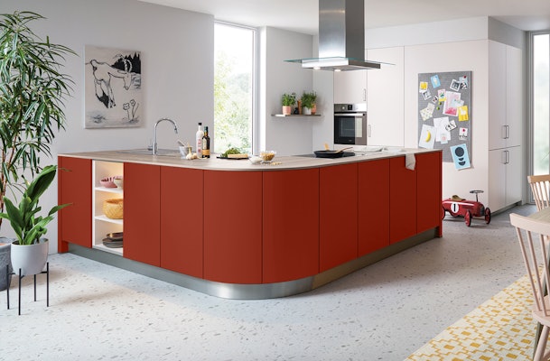 Herfstrode moderne keuken.