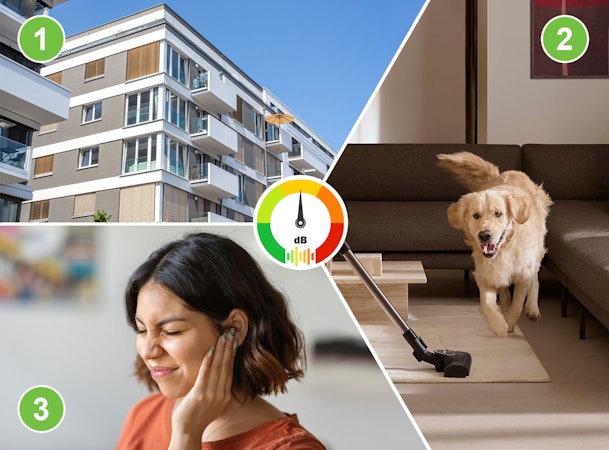Illustratie van factoren bij keuze stofzuiger geluidsniveau – woonsituatie, huisdieren en persoonlijke gevoeligheid voor geluid