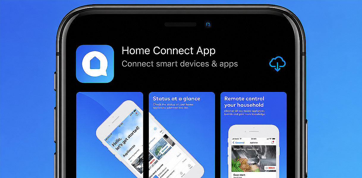 Home Connect app op een telefoon waarmee je de Bosch was-droogcombinatie op afstand bedient