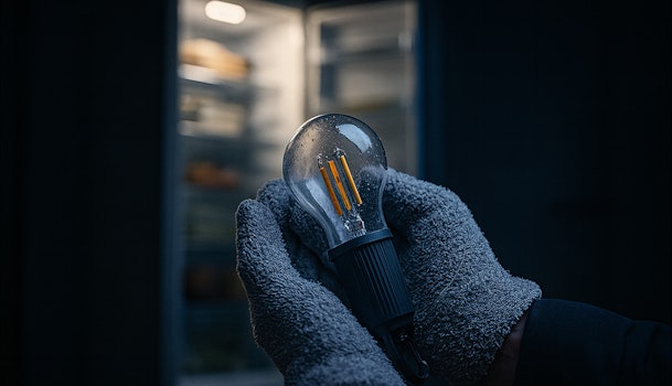 Vriezer bij stroomuitval met koude handen en noodlamp