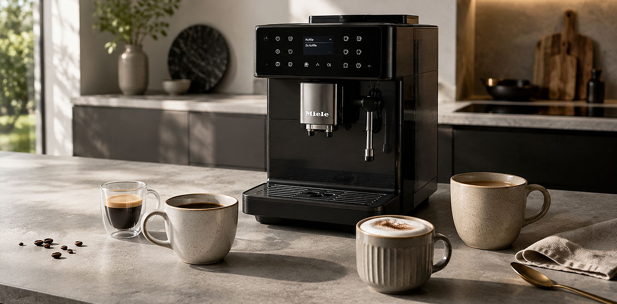 Volautomaat met meerdere koppen koffie voor een huishouden dat de hele dag doorschenkt