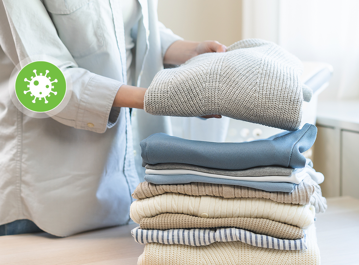 Opgevouwen wasgoed geschikt voor hygiënische wasbeurt